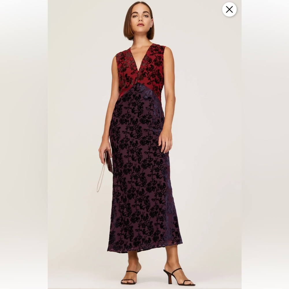 MARINA MOSCONE Floral Burnout Velvet Maxi Dress PRISTINE Size 10 MSRP: $1790‎